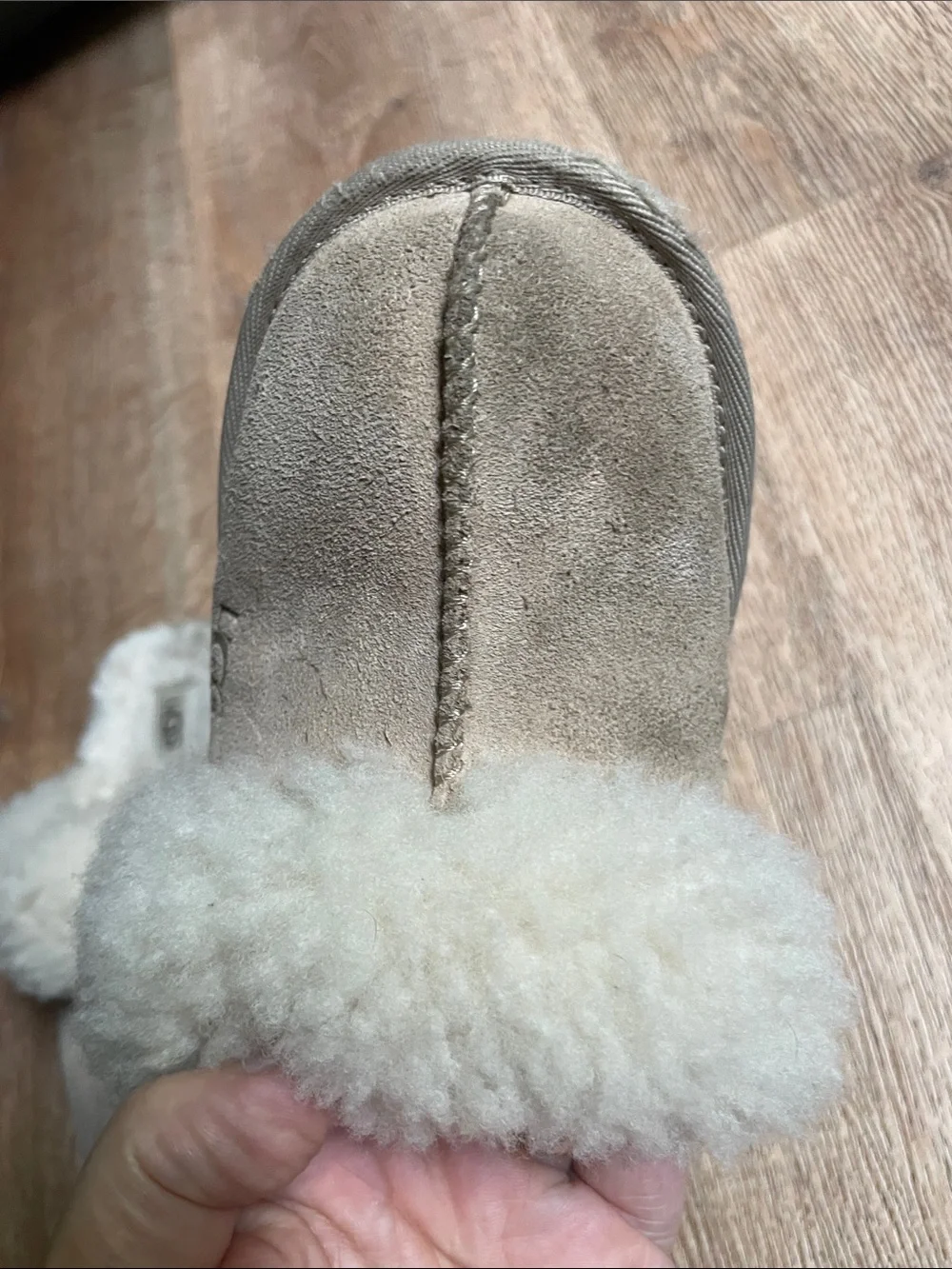 UGG Kids Cozy II Suede Shearling Scuff Slippers Beige Size 13